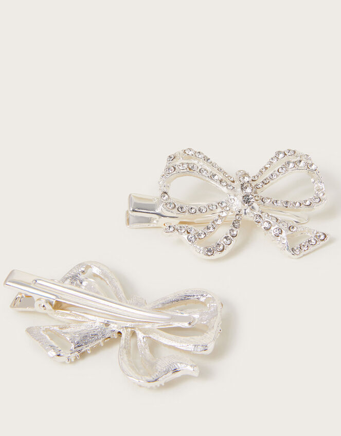 2-Pack Curly Bow Hair Clips, Silver (SILVER), large