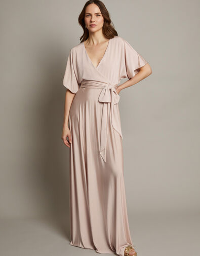 Jillian Drape Tie Waist Bridesmaid Dress, Pink (PINK), large